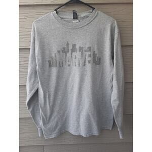 Marvel Men Long Sleeve T Shirt Medium Gray Logo Spell Out Graphic Print